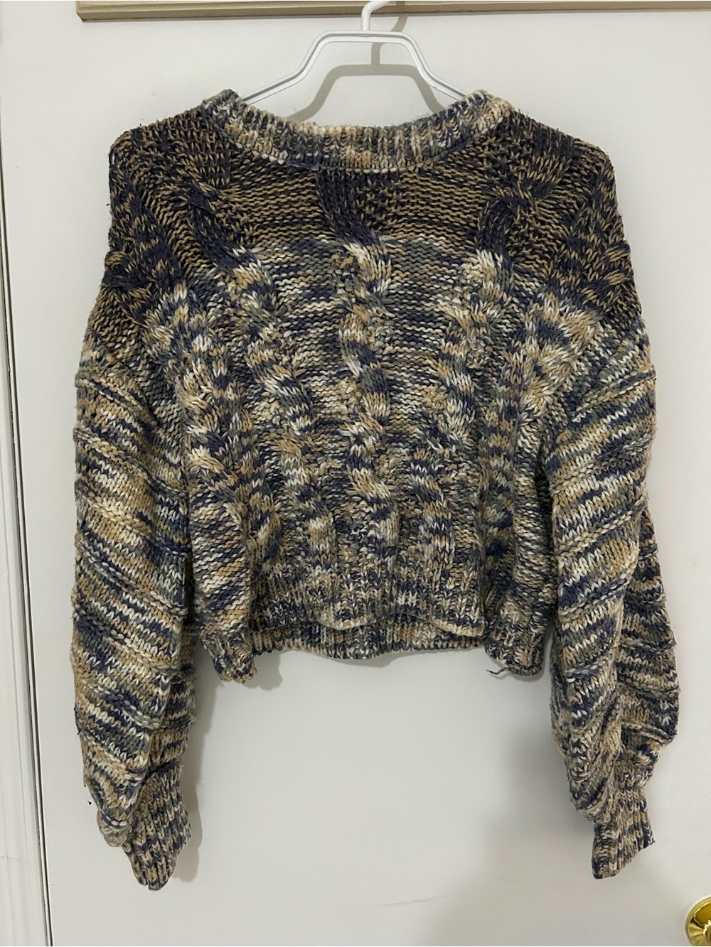 Forever 21 Navy and Cream Marled Cable Knit Crewneck Sweater